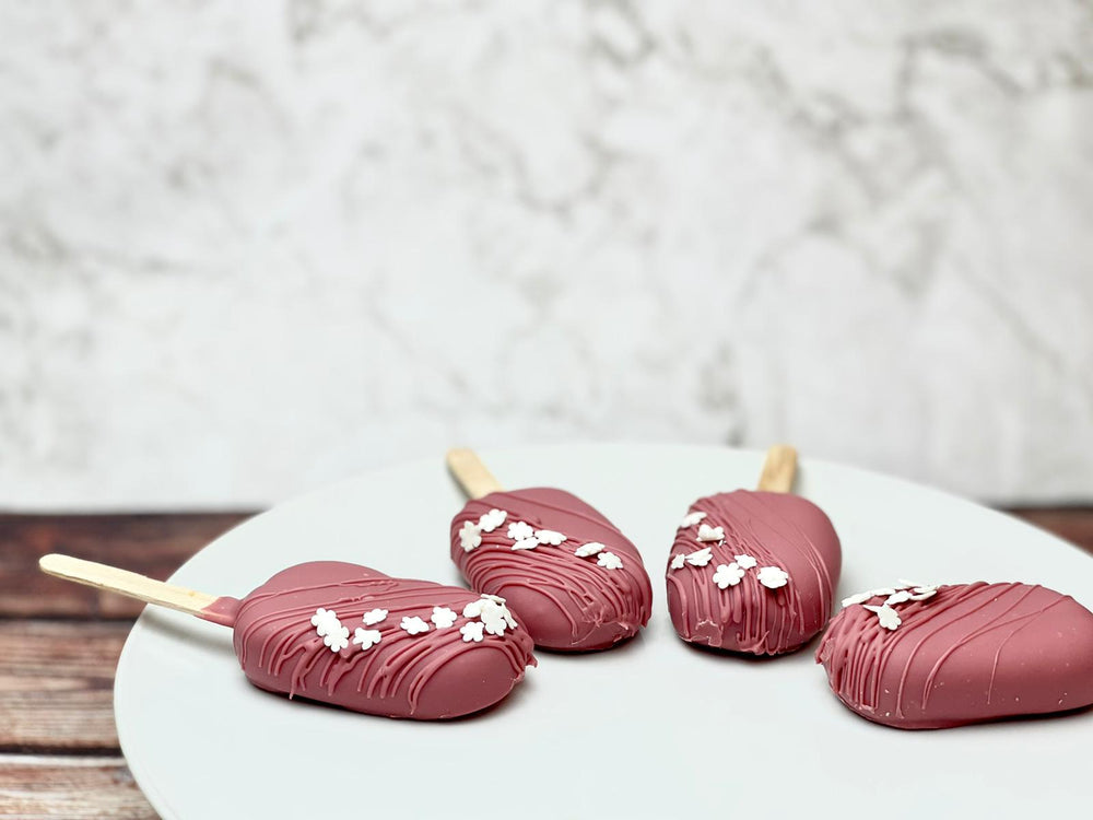 Ruby Chocolate- Vanilla Cake - Cakesicles