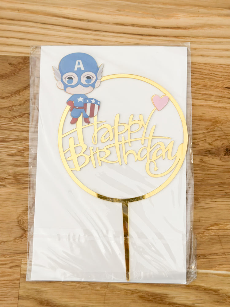 Gold Happy Birthday Baby Captain America Cake Topper