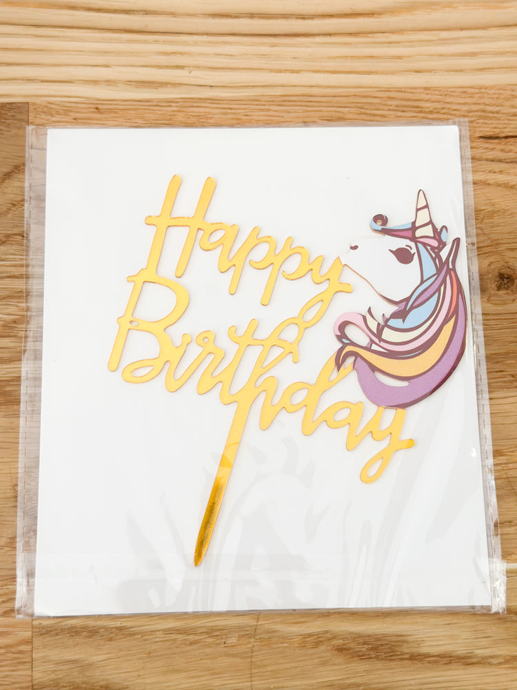 Gold Happy Birthday Unicorn head Cake Topper