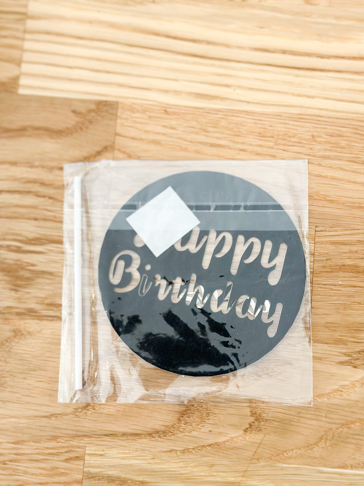 Happy Birthday Round Black Cake Topper