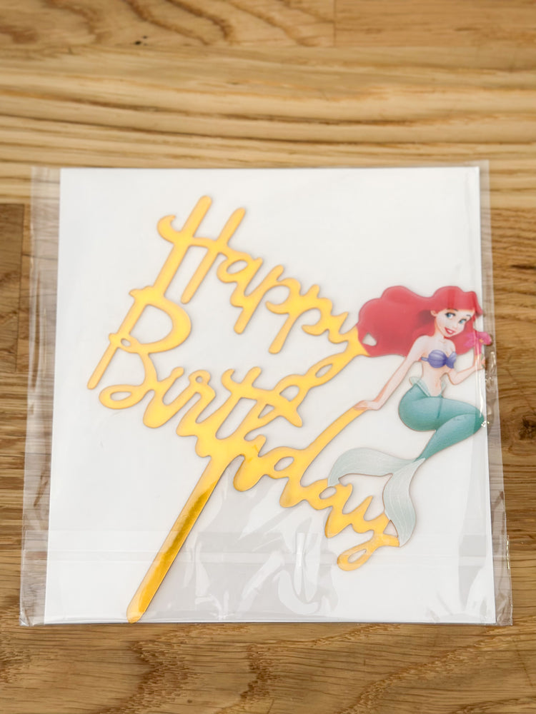 Gold Happy Birthday Arielle Mermaid  Cake Topper
