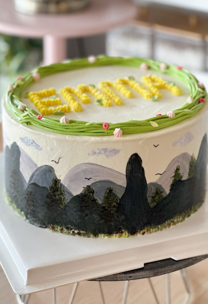 
                  
                    Load image into Gallery viewer, Custom design hand-painted forest themed birthday cake
                  
                