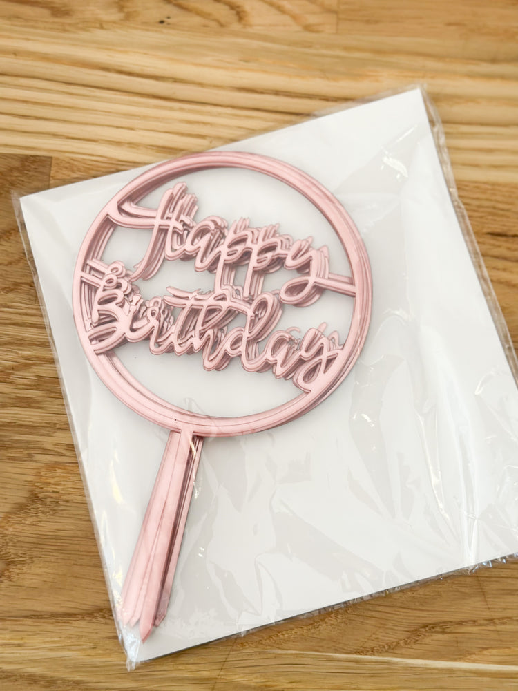 Pink Round Happy Birthday Cake Topper