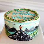 Mountains themed birthday cake - hand painted